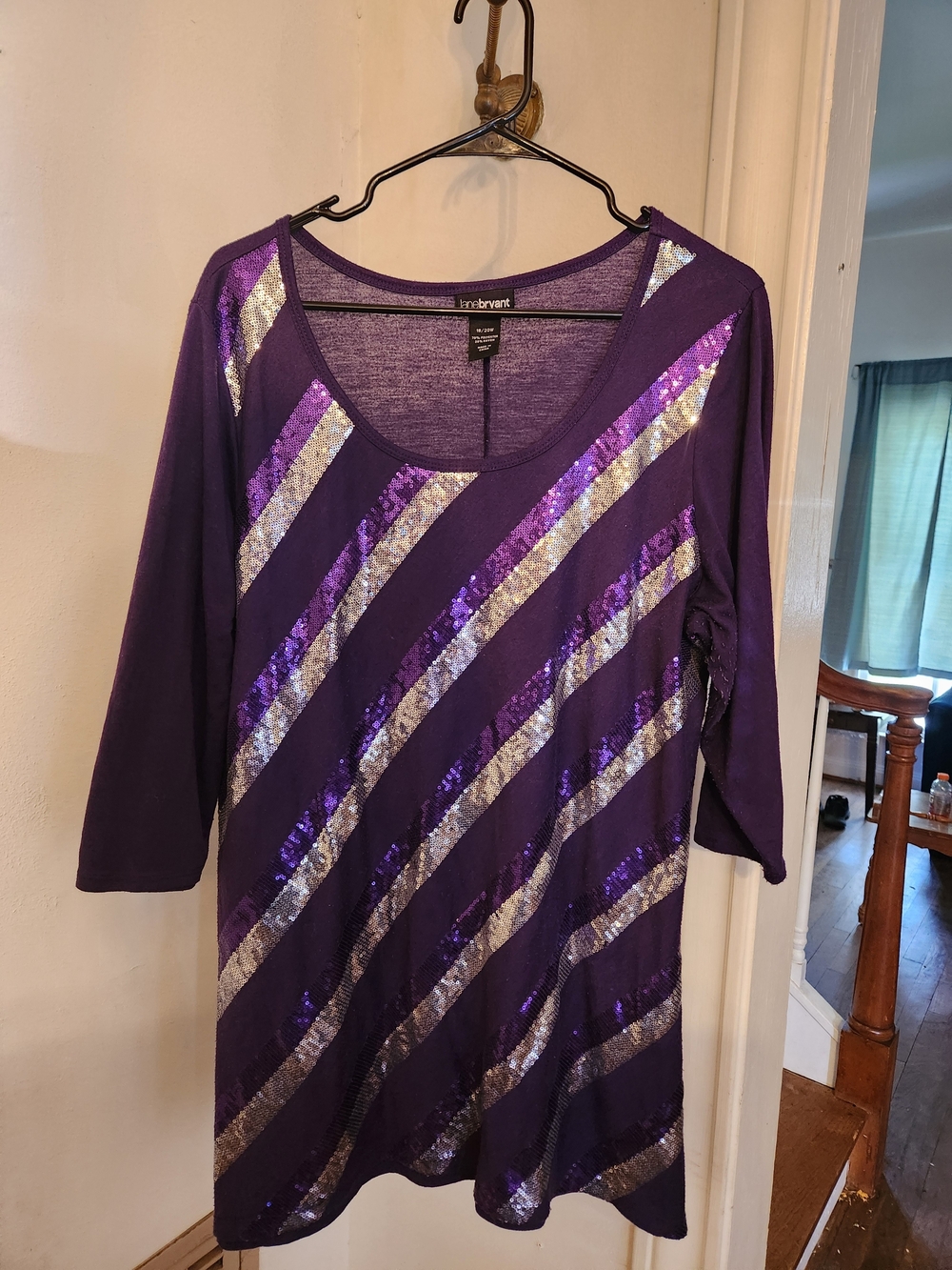 Lane Bryant Purple Tunic with Silver Sequin Diagonals